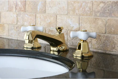 Vista 3 de Kingston Brass KS4462PX Metropolitan Grifo de Lavabo Generalizado con Mango Cruzado de Porcelana, Latón Pulido