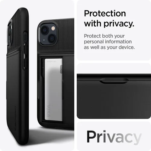 Vista 4 de Spigen Slim Armor CS - Funda compatible con ranura para tarjetas iPhone 13, color negro