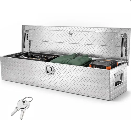Vista 15 de VEVOR Caja de Herramientas de Aluminio Resistente para Cama de Camión, Caja de Herramientas con Placa Estriada con Mango Lateral y Llaves de Negro