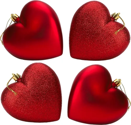 Vista 7 de Bolas en forma de corazón de 4 a 3.937 in, diseño mate y purpurina, adornos de Navidad (rosa bebé)