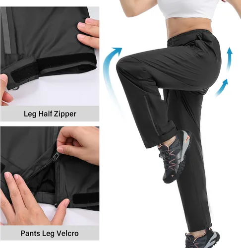 Vista 3 de Pantalones de lluvia para mujer, impermeables, ligeros, transpirables, senderismo, ciclismo, al aire libre, con bolsillo
