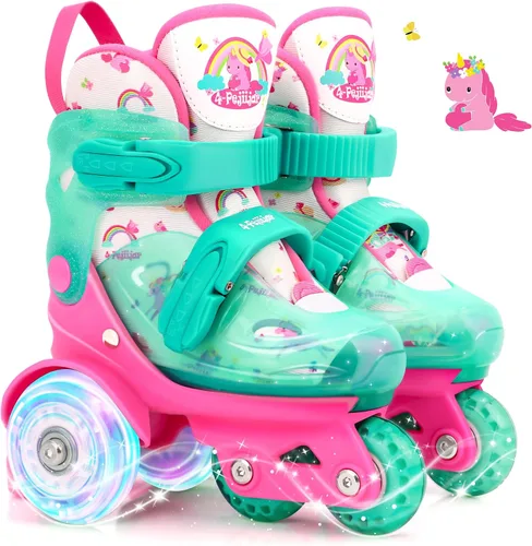 Vista 10 de Patines de ruedas ajustables para niños, niñas y señoras con ruedas que se iluminan con flash (edad 3-9), equilibrio de tres puntos, empaque de caja