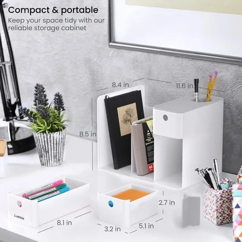 Vista 3 de ARTEZA Estante de almacenamiento de escritorio con divisor - 3 cajones para arte y suministros de oficina, organizador de portalápices