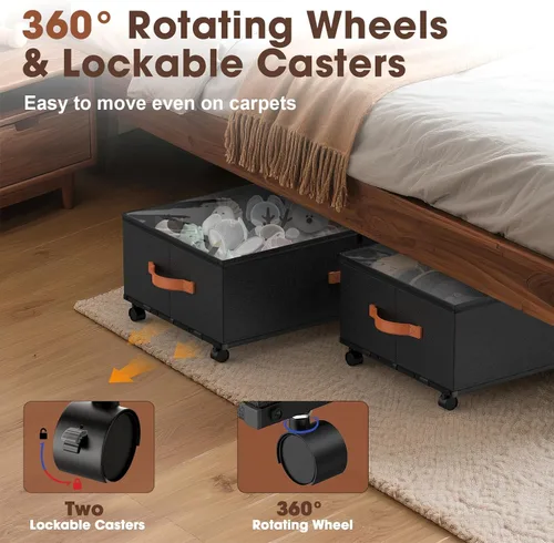 Vista 3 de Eastherry Contenedores de almacenamiento debajo de la cama con ruedas, 9.5 pulgadas de altura para almacenamiento debajo de la cama de zapatos