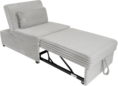 Vista 13 de Powell McCory - Sofá cama extensible tapizado de pana gris claro con almohada
