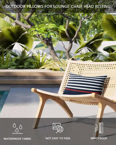 Vista 3 de Nautical Anchor - Juego de 2 fundas de almohada lumbar, impermeables, costeras de verano, para exteriores, con correa elástica, fundas de almohada
