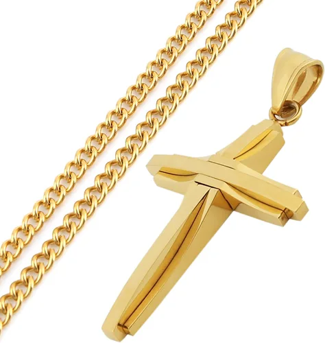 Vista 16 de HZMAN collar con colgante de cruz de acero inoxidable pulido, con cadena de 24 in, para hombre