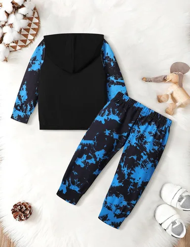 Vista 7 de Von kilizo Conjunto de 2 piezas de ropa de otoño para bebé, sudadera con capucha y pantalones de teñido anudado