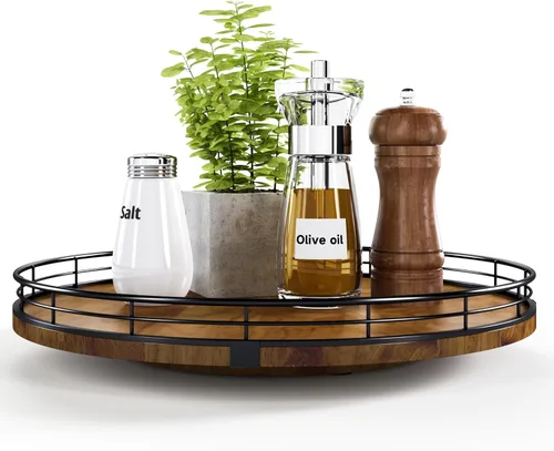 Vista 60 de Marble Lazy Susan - Tocadiscos para mesa, bandeja redonda de mármol de grano de madera antigua de 10 pulgadas para mesa de comedor, encimera de Negro