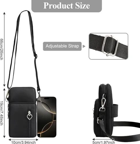 Vista 4 de WITERY Bolso cruzado de nailon impermeable para teléfono celular, monedero para teléfono inteligente para mujer