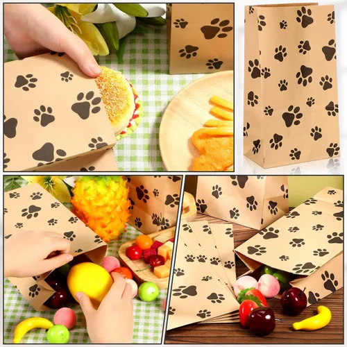 Vista 6 de Meanplan - 200 bolsas de papel con huella de papel para perros, bolsas a granel para almuerzo, aperitivos, pan, dulces, sándwich, palomitas de maíz