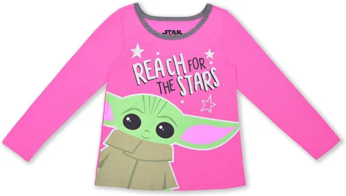Vista 2 de STAR WARS Baby Yoda - Conjunto de camisa de manga larga y pantalones deportivos para niñas pequeñas y pequeñas, color rosagris