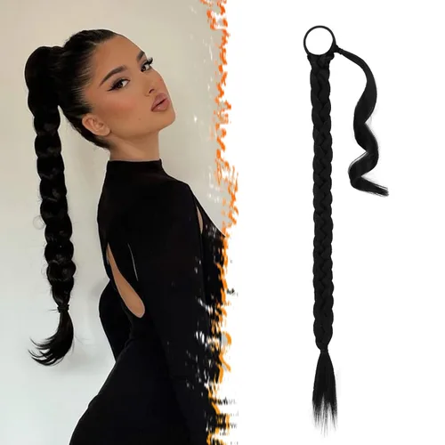Vista 72 de Barsdar Extensión de 26 Pulgadas de Cola de Caballo Trenzada Larga con Banda Elástica - Extensiones de Cabello en Cola de Caballo Recta y Elegante