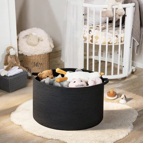 Vista 6 de MEGASKET Cesta grande de manta negra, 22 x 22 x 14 pulgadas, contenedor de cuerda tejida para almacenamiento, caja de almacenamiento de juguetes
