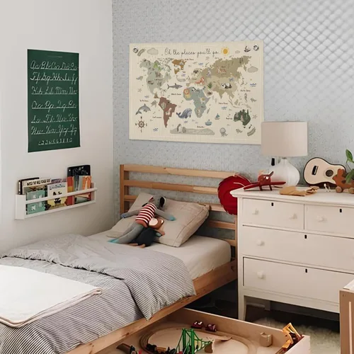 Vista 4 de Wheatwin Decoración de sala de juegos, pancarta de mapa del mundo para niños, mapas del mundo para pared, mapa del mundo, lindo tapiz de animales