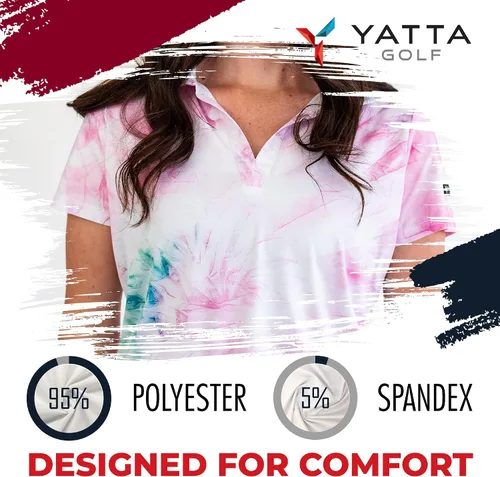 Vista 5 de YATTA GOLF Polo de golf para mujer resistente a las arrugas absorbe la humedad y cuello en V para mujer