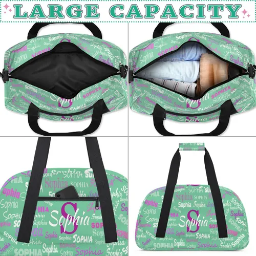 Vista 5 de Las muchachas de encargo del gimnasio del bolso de la danza de los deportes de la gimnasia personalizada, nombre clasificado del bolso de la noche
