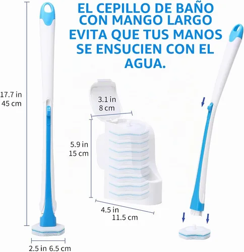 Vista 5 de Cepillo de inodoro desechable con 40 repuestos, montado en la pared, sistema de limpieza compacto de barra de baño, mango largo con organizador