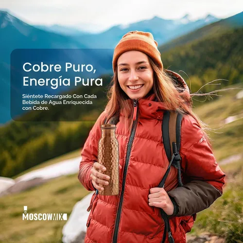 Vista 5 de Botella de agua 100% de cobre, extra grande de 34 onzas, botella de agua de cobre puro con acabado martillado para beber, recipiente ayurvédico