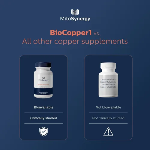 Vista 3 de MitoAdvanced BioCopper1 Cu1 (Cunermuspir) - Cóctel mitocondrial de cobre biodisponible con Coq10, tiamina, ribosa, folato, colina y ácido