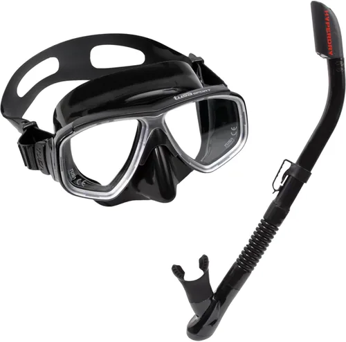 Vista 8 de TUSA Sport Combo de máscara esplendiva y esnórquel para adultos Negro/Negro (con bolsa reutilizable)