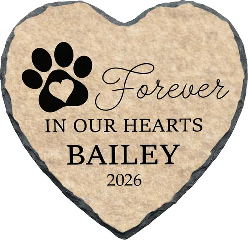 Vista 12 de Piedra conmemorativa personalizada para perro, placa con estampado de pata de corazón de No Longer by Our Lide, regalo de pérdida de mascotas