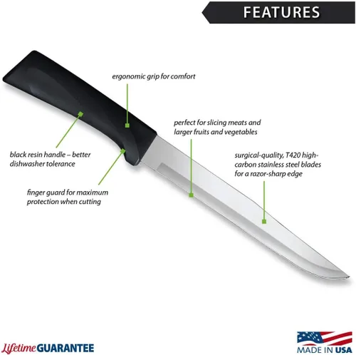 Vista 2 de Rada Cubiertos Serie Anthem Cuchillo Cortador (W407), hoja de acero inoxidable de 7 pulgadas, mango negro