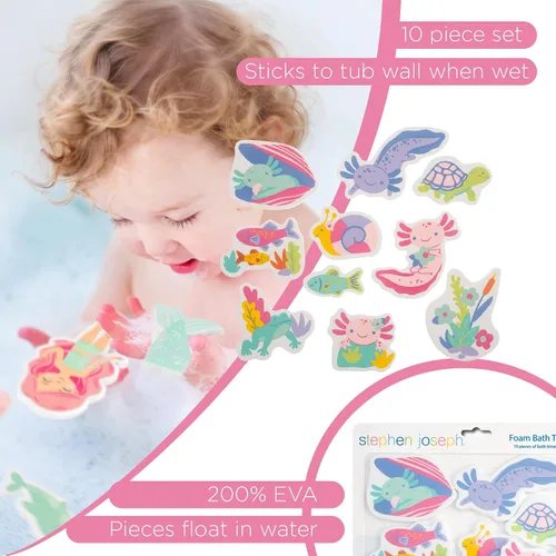Vista 4 de Stephen Joseph, Juego de juguetes de 10 piezas de personaje de baño de espuma flotante, ajolote
