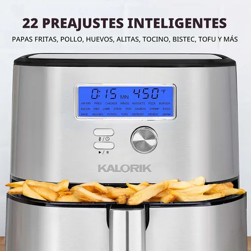 Vista 6 de Kalorik MAXX® Plus - Freidora de aire digital 7 en 1 sin aceite, pantalla LCD, 22 presets inteligentes, 5 accesorios y libro de recetas, 1750 W