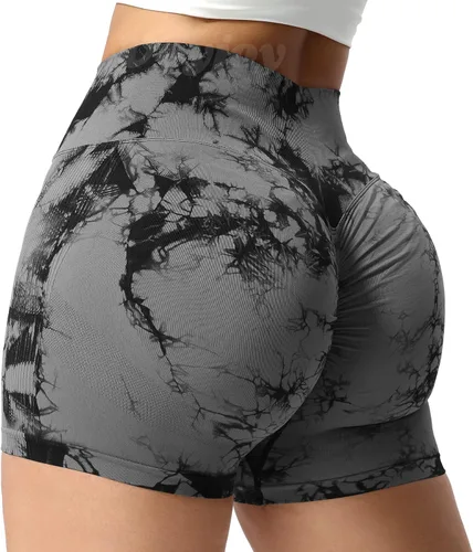 Vista 2 de VOYJOY Pantalones cortos de entrenamiento para mujer de 3.6", pantalones cortos fruncidos con levantamiento de glúteos, pantalones cortos sin