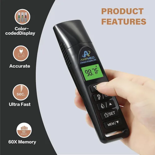 Vista 3 de Amplim 1701AE3 - Termómetro de frente, infrarrojo, digital, resistente para tomar la temperatura sin contacto, ideal para bebés, niños y adultos