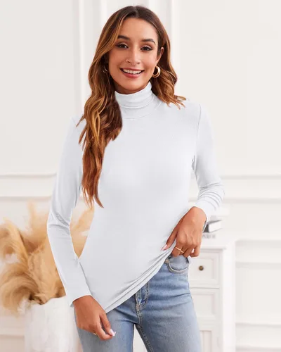 Vista 3 de Women Long Sleeve Mock Turtleneck Lightweight Ribbed Knit Shirts Underscrub Pullover Tops