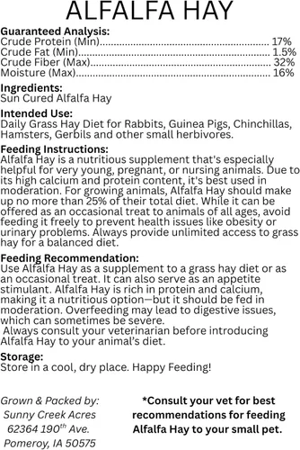 Vista 5 de Heno de alfalfa para conejos, cobayas, chinchillas, hámsters, jerbos y otros herbívoros pequeños. 12lb