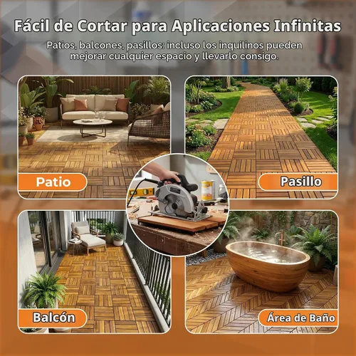 Vista 4 de Majestick Goods Paquete de 8 azulejos de madera de acacia entrelazados