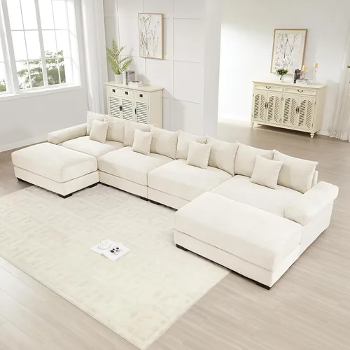 Vista 77 de ODUSE-DAILY Sofá modular de gran tamaño de 117.3 pulgadas, sofás modulares grandes de pana para sala de estar, sofás de 3 plazas, moderno juego