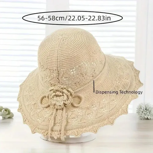 Vista 2 de Sombrero de paja para mujer, sombrero de playa plegable, sombrero de ala ancha Beige