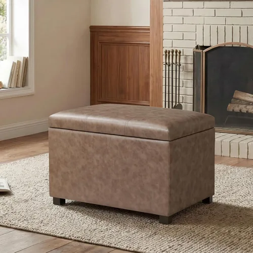 Vista 9 de Joveco Banco Otomán de Almacenamiento de Cuero de 24", Taburete de Reposapiés Rectangular para Sala de Estar, Dormitorio, Entrada, Mesa de Café