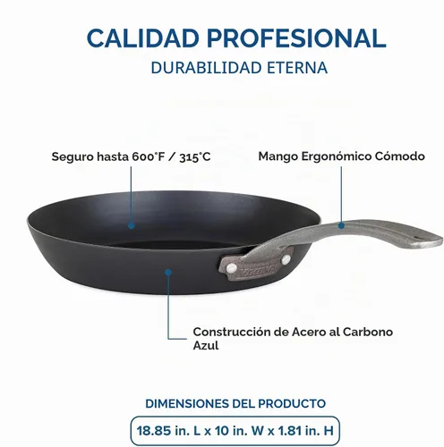 Vista 4 de Viking Sartén antiadherente, utensilios de cocina de acero al carbono azul de 10 pulgadas, negro