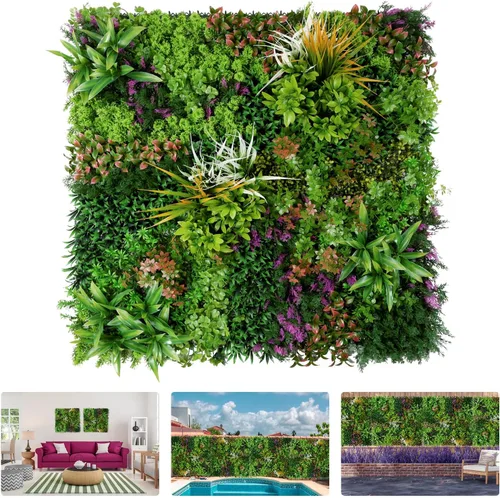 Vista 11 de Paneles de pared de plantas artificiales, paneles de boj verde de 40 x 40 pulgadas con protección UV, valla de privacidad de hiedra de hierba
