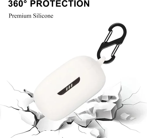 Vista 2 de Funda de silicona para JBL Live Pro TWS 2, funda protectora a prueba de golpes para auriculares con accesorios de mosquetón (blanco)