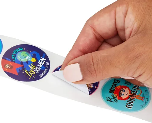 Vista 5 de Rollo de calcomanías con versículo bíblico, calcomanías religiosas para niños, manualidades de escuela dominical, suministros de estudio bíblico