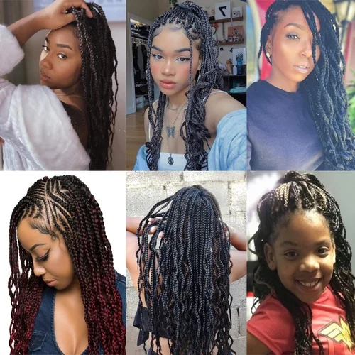 Vista 5 de Goddess - Extensiones de cabello trenzado de fibra sintética con trenzas de ganchillo #1B, 18 pulgadas