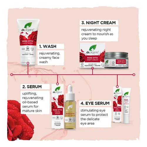 Vista 6 de Dr. Organic Rose Otto Night Cream Rejuvinizante para pieles maduras, ayuda en el envejecimiento saludable, promueve la piel joven y tonificada