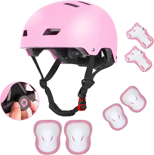 Vista 11 de Casco de bicicleta para niños de Banzk, para edades 3-5-8-14+, para niñas y niños, casco con rodilleras, coderas y muñequeras, ventilación