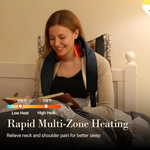 Vista 2 de CuPiLo Masajeador de cuello inalámbrico para aliviar el dolor de tejido profundo, masajeador de hombro con calor, 3 modos y velocidad, almohada