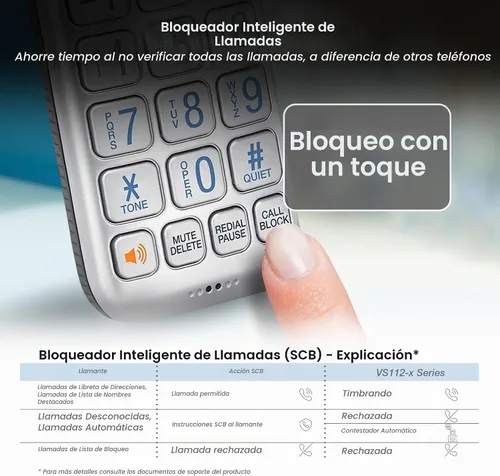 Vista 4 de VTECH VS112-3 DECT 6.0 - Teléfono inalámbrico Bluetooth 3 para el hogar con contestador, bloqueo de llamadas, identificador de llamadas Plateado