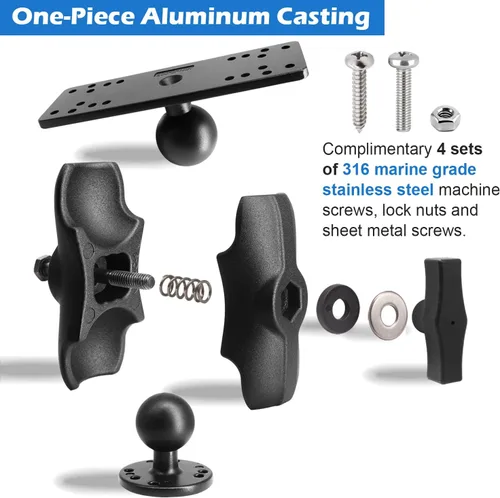 Vista 4 de Soporte para buscador de peces de brazo corto con bola de 1.5 pulgadas, montaje electrónico marino, placa de montaje universal con adaptadores