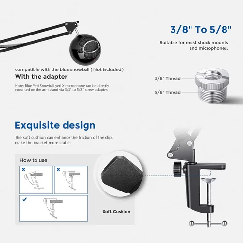 Vista 6 de Neewer: Micrófono ajustable de Suspension Boom Scissor Arm Stand, soporte de micrófono compacto de acero durable para estaciones de radio estudio