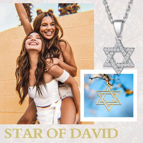 Vista 3 de Suplight Collar de plata de ley 925 con estrella judía de David, acero inoxidable, chapado en oro, mano islámica de corazón de Fátima, collares