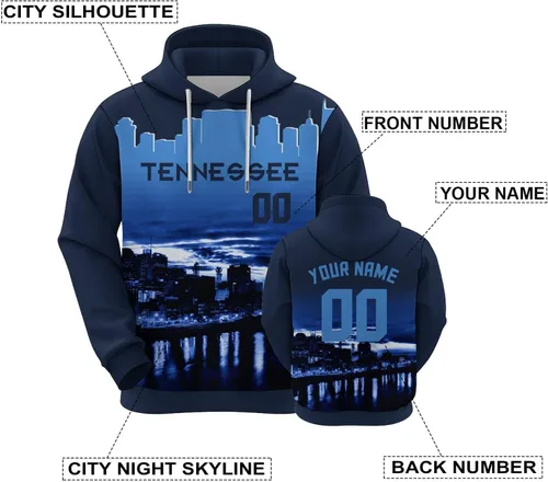 Vista 7 de Custom Football Hoodies City Night Skyline Personalized Sweatshirt Name Number Fan Gift Pullover for Men Women Youth